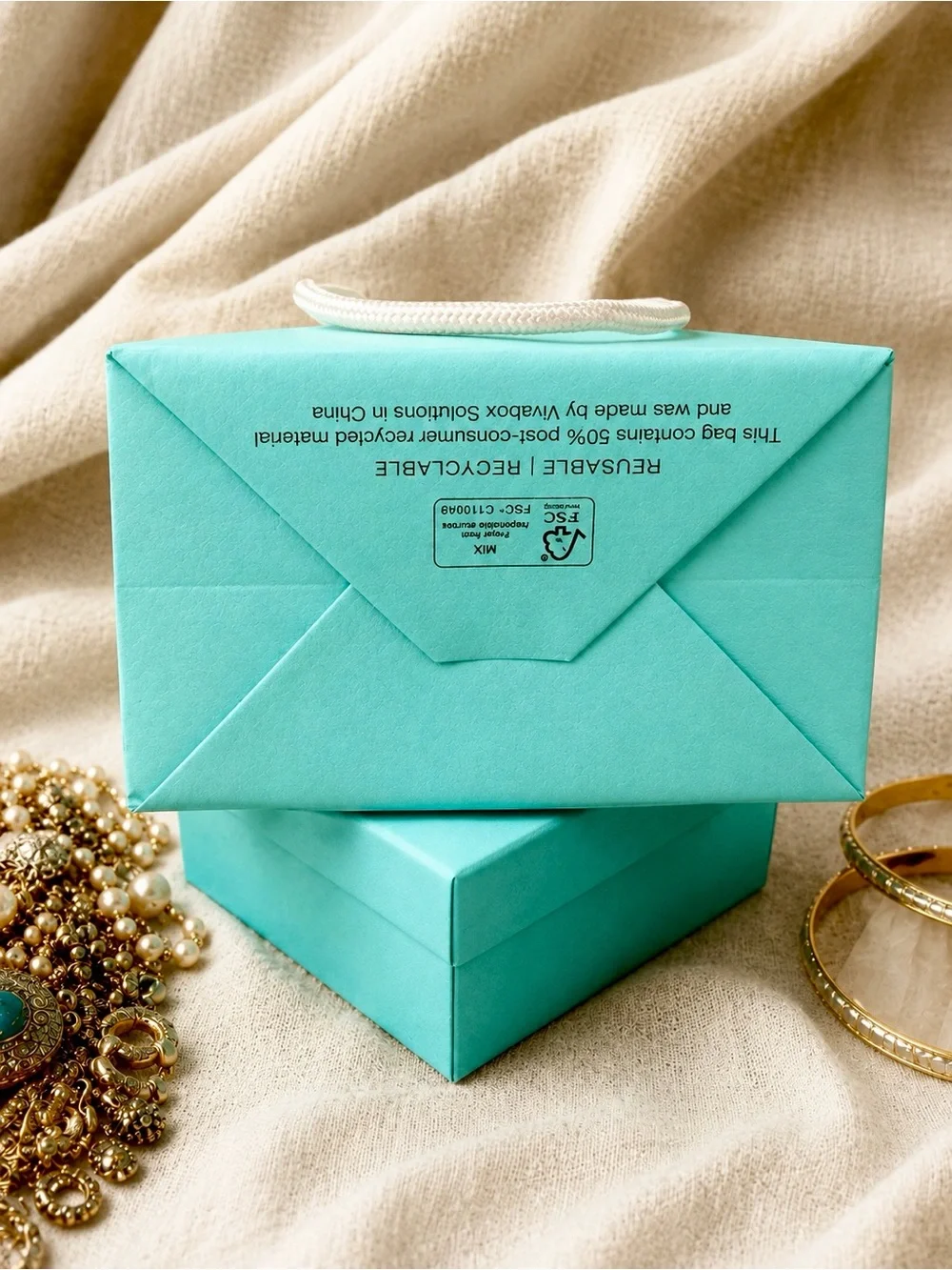 Tiffany & Co. 3 Mini Shopping Bags + Empty Gift Box | Blue Packaging | 4 Pc Set